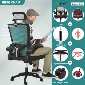 CBBPET Ergonomic Office Chair, Desk Chairs with Wheels, Mesh Office Chair with Lumbar Support, Comfortable with Reclining, Adjustable Armrest and Headrest