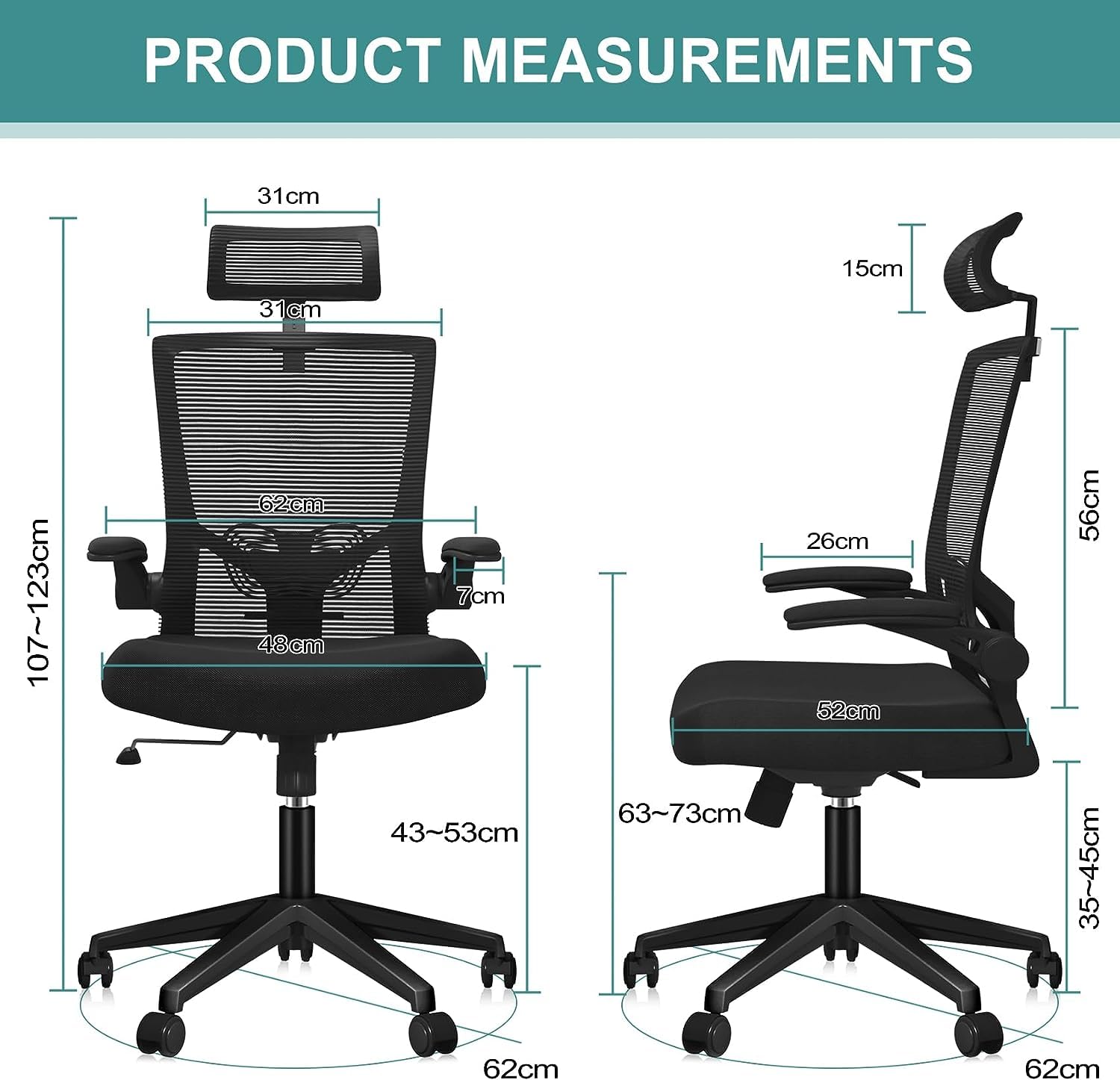 CBBPET Ergonomic Office Chair, Desk Chairs with Wheels, Mesh Office Chair with Lumbar Support, Comfortable with Reclining, Adjustable Armrest and Headrest