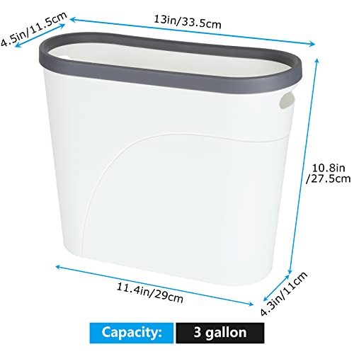 ZOFORTY 3 Pack Slim Plastic Trash Can Wastebasket 3 Gallon Small Garbage Bin with Handles Rectangle Waste Basket for Bathroom Kitchen Office Dorm