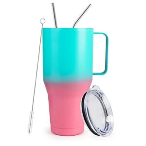 sangyn 40oz insulated mug tumbler with handle, stainless steel vacuum travel cups with lid and straw, keeps cold up to 24 hours for office/home/car using(gradient mint-pink)