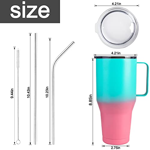 Sangyn 40oz Insulated Mug Tumbler with Handle, Stainless Steel Vacuum Travel Cups with Lid and Straw, Keeps Cold up to 24 Hours for Office/Home/Car Using(Gradient Mint-Pink)