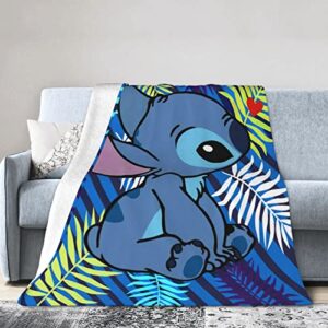 genefy stitch flannel blanket soft throw luxury warm blanket fits for couch sofa bedroom living room 50''x40''
