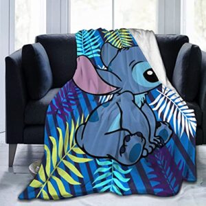 Genefy Stitch Flannel Blanket Soft Throw Luxury Warm Blanket Fits for Couch Sofa Bedroom Living Room 50''X40''