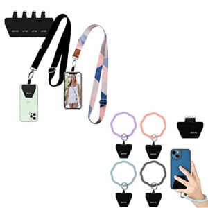outxe phone lanyard- 2-pack adjustable neck strap, 4× pad with adhesive, phone wrist strap - 8 × phone tether tabs, 4 × silicone phone bracelet strap