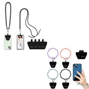 outxe phone lanyard 2 packs - 2× adjustable neck strap, 4× phone patches, phone wrist strap - 8 × phone tether tabs, 4 × silicone phone bracelet strap