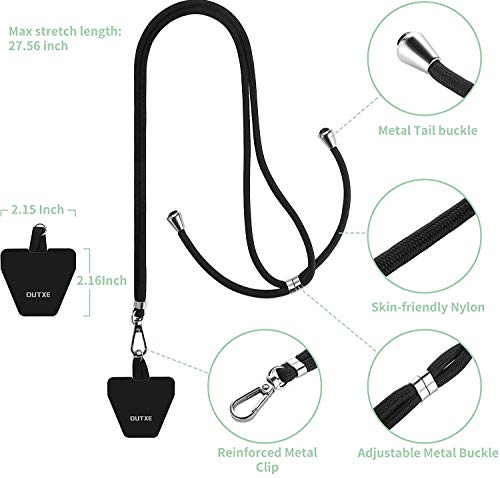 OUTXE Phone Lanyard 2 Packs - 2× Adjustable Neck Strap, 4× Phone Patches, Phone Wrist Strap - 8 × Phone Tether Tabs, 4 × Silicone Phone Bracelet Strap