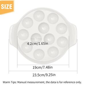 Vkinman 2pcs Ceramic Escargot Dish with 12 holes 9.2 Inch Snail White Ceramic Plates Diet Plate