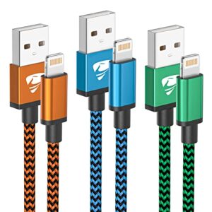 iphone charger cord mfi certified 3pack 6ft lightning cable fast iphone charging cable nylon braided data sync transfer cord compatible iphone 14 13 12 11 pro max xr xs x 8 7 6 plus 5s se, ipad