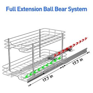 2 Tier Pull-out Cabinet Organizer, 11"W x 21"D Kitchen Under Sink Organizer, Slide Out Home Spice Rack Storage Shelves for Pots and Cans, Drawer Pantry Shelf Organization for Bathroom Base, Chrome