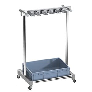 LOJOO Floor Standing Movable Mop Broom Holder Utility Racks, Put Wet mops Cleaning Tool Rack Stainless, Cleaning Tool Cart Storage, for Schools Hospitals Factories Hotels Restaurant