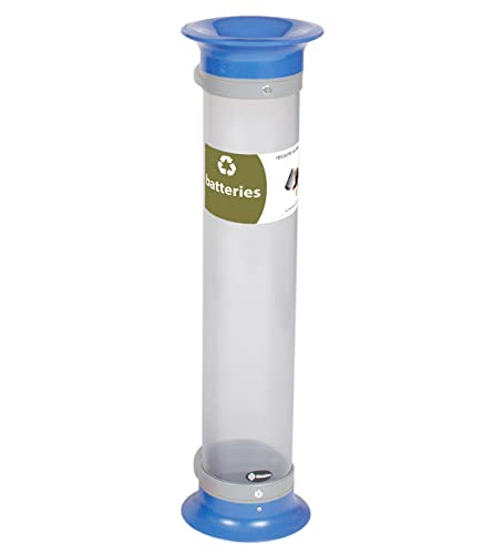 Glasdon C-Thru 15Q Battery Recycling Tube (Blue) – Small Battery Recycling Bin – Compact 15Q Transparent Battery Collection Tube – Standard/Recycle Across America Decals (Recycle Across America Decal)