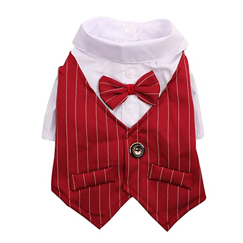 QXPDD Gentleman Dog Clothes Wedding Suit Formal Shirt for Small Dogs Bowtie Tuxedo Pet Outfit Halloween Christmas Costume for Cats,Red S