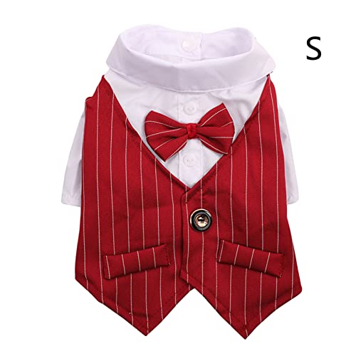 QXPDD Gentleman Dog Clothes Wedding Suit Formal Shirt for Small Dogs Bowtie Tuxedo Pet Outfit Halloween Christmas Costume for Cats,Red S