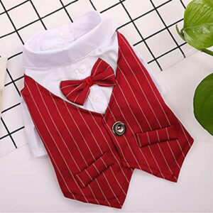 QXPDD Gentleman Dog Clothes Wedding Suit Formal Shirt for Small Dogs Bowtie Tuxedo Pet Outfit Halloween Christmas Costume for Cats,Red S