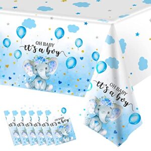 6 pack elephant baby shower tablecloth decorations, elephant baby shower decorations, plastic tablecloth table cover backdrop for baby boy girl gender baby shower party supplies, 54 x 108 inch, blue