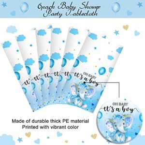 6 Pack Elephant Baby Shower Tablecloth Decorations, Elephant Baby Shower Decorations, Plastic Tablecloth Table Cover Backdrop for Baby Boy Girl Gender Baby Shower Party Supplies, 54 x 108 Inch, Blue