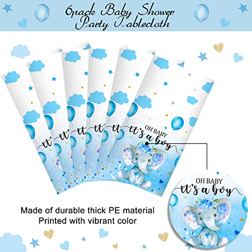 6 Pack Elephant Baby Shower Tablecloth Decorations, Elephant Baby Shower Decorations, Plastic Tablecloth Table Cover Backdrop for Baby Boy Girl Gender Baby Shower Party Supplies, 54 x 108 Inch, Blue