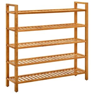 vidaxl solid oak wood shoe rack, rustic farmhouse decor, 5 shelf organizer, compact and portable storage space, brown