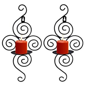wall sconces set of two, candle holder elegant swirling iron wall decor hanging sconce for living room indoor christmas decoration, weddings, event, black