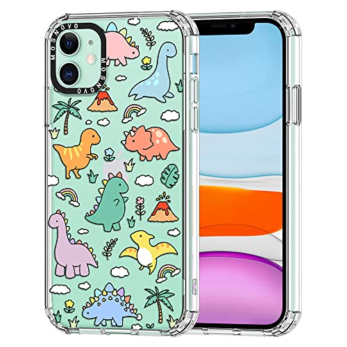 MOSNOVO Compatible with iPhone 11 Case, [Buffertech 6.6 ft Drop Impact] [Anti Peel Off Tech] Clear TPU Bumper Phone Case Cover with Cute Joyful Dinosaur Designed for iPhone 11 6.1"