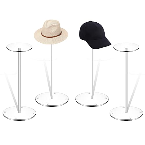 Hdkwby Hat Stand Wig Display Rack 4 Pack,Clear Acrylic Table Top Hat Holder Display Round Pedestal Stand for Round Bucket Multiple Hat Cowboy Baseball Cap Holder Watch Jewelry Displays (16 Inch Height)