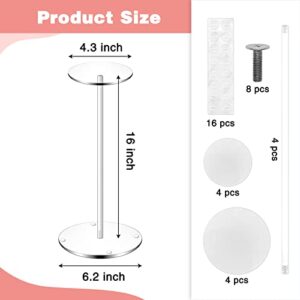 Hdkwby Hat Stand Wig Display Rack 4 Pack,Clear Acrylic Table Top Hat Holder Display Round Pedestal Stand for Round Bucket Multiple Hat Cowboy Baseball Cap Holder Watch Jewelry Displays (16 Inch Height)