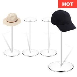 Hdkwby Hat Stand Wig Display Rack 4 Pack,Clear Acrylic Table Top Hat Holder Display Round Pedestal Stand for Round Bucket Multiple Hat Cowboy Baseball Cap Holder Watch Jewelry Displays (16 Inch Height)