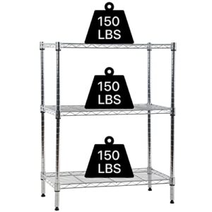 yewuli 3 tier shelf storage rack metal wire shelving unit steel short shelves for storage, adjustable shelf metro shelving 450lbs capacity for kitchen garage, 23lx13.2wx30.2h chrome