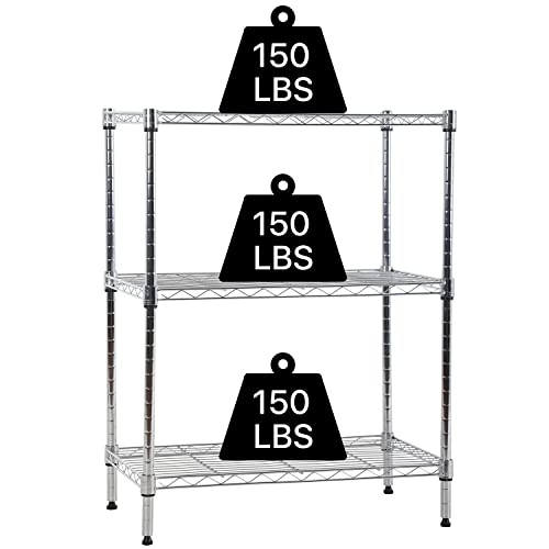 Yewuli 3 Tier Shelf Storage Rack Metal Wire Shelving Unit Steel Short Shelves for Storage, Adjustable Shelf Metro Shelving 450lbs Capacity for Kitchen Garage, 23Lx13.2Wx30.2H Chrome