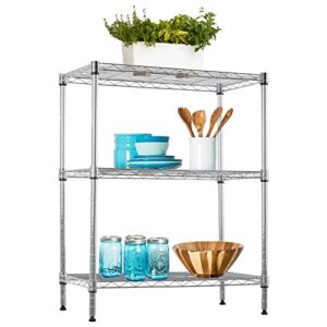 Yewuli 3 Tier Shelf Storage Rack Metal Wire Shelving Unit Steel Short Shelves for Storage, Adjustable Shelf Metro Shelving 450lbs Capacity for Kitchen Garage, 23Lx13.2Wx30.2H Chrome