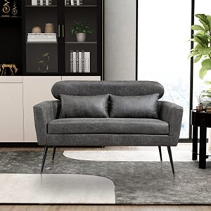 homsof modern chenille loveseat small mini room couch two-seater sofa with 2 throw pillows gold metal legs, valley gray/bronzing cloth