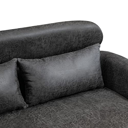 HomSof Modern Chenille Loveseat Small Mini Room Couch Two-Seater Sofa with 2 Throw Pillows Gold Metal Legs, Valley Gray/Bronzing Cloth