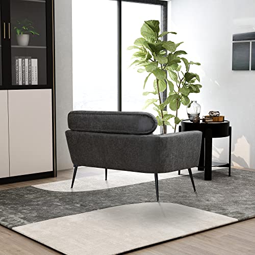 HomSof Modern Chenille Loveseat Small Mini Room Couch Two-Seater Sofa with 2 Throw Pillows Gold Metal Legs, Valley Gray/Bronzing Cloth