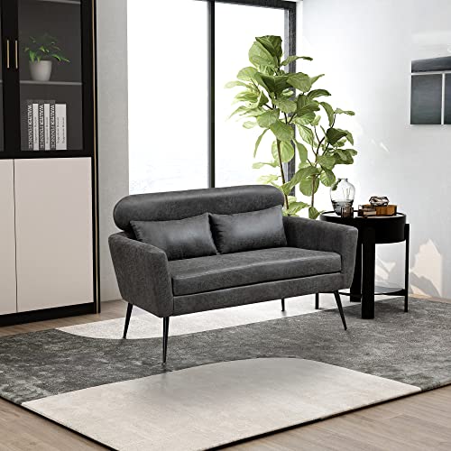 HomSof Modern Chenille Loveseat Small Mini Room Couch Two-Seater Sofa with 2 Throw Pillows Gold Metal Legs, Valley Gray/Bronzing Cloth