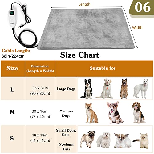 VavoPaw Pet Heating Pad for Dogs,Dog Cat Heating Pad with Temperature Adjustable & Timer,Electric Heating Pad Waterproof Dog Heated Blanket Indoor Heated Cat Bed, 31.49x35.43 Inch/80x90CM