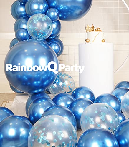 RainbowQ Party 55PCS Blue Metallic Balloons Different Sizes 18/12/5 Inch and Blue Confetti Balloons Shiny Latex Helium Balloons Set for Anniversary Graduation Wedding Birthday Party Decorations