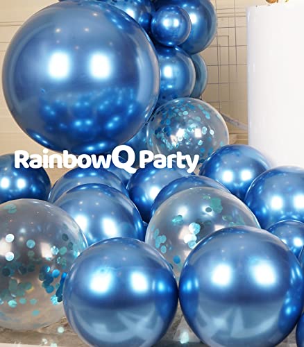 RainbowQ Party 55PCS Blue Metallic Balloons Different Sizes 18/12/5 Inch and Blue Confetti Balloons Shiny Latex Helium Balloons Set for Anniversary Graduation Wedding Birthday Party Decorations