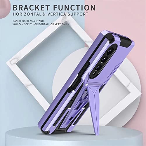 for Galaxy Z Fold 4 Case with Kickstand, Magnetic Stand Holder Case, Heavy Duty Shockproof Protective Phone Case Cover for Samsung Z Fold 4 Case 5G 2022, Girls Women Men Fold 4 phone protector(Purple)