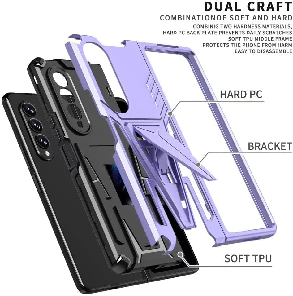 for Galaxy Z Fold 4 Case with Kickstand, Magnetic Stand Holder Case, Heavy Duty Shockproof Protective Phone Case Cover for Samsung Z Fold 4 Case 5G 2022, Girls Women Men Fold 4 phone protector(Purple)