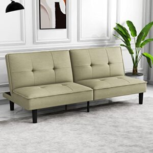 iululu futon sofa bed, convertible sleeper couch armless daybed for apartment, studio, dorm, office, home, sage green