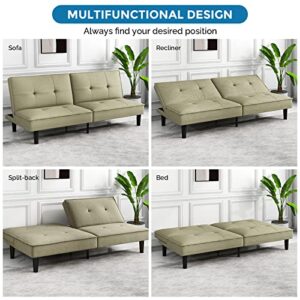 IULULU Futon Sofa Bed, Convertible Sleeper Couch Armless Daybed for Apartment, Studio, Dorm, Office, Home, Sage Green