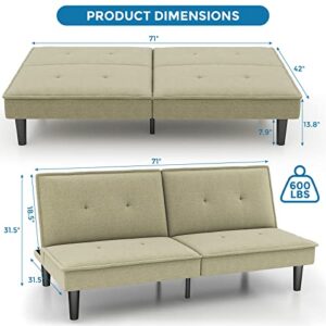 IULULU Futon Sofa Bed, Convertible Sleeper Couch Armless Daybed for Apartment, Studio, Dorm, Office, Home, Sage Green