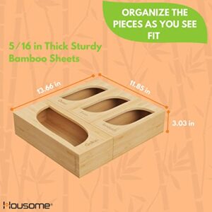 Housome® Bamboo Ziplock Organizer For Drawer-Tidy Your Kitchen With This Ziplock Bag Organizer For Drawer. With 4 Food Bag Compartments, Suitable For Gallon, Quart, Snack And Sandwich Bags Storage