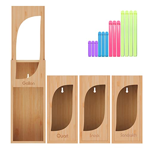 Housome® Bamboo Ziplock Organizer For Drawer-Tidy Your Kitchen With This Ziplock Bag Organizer For Drawer. With 4 Food Bag Compartments, Suitable For Gallon, Quart, Snack And Sandwich Bags Storage