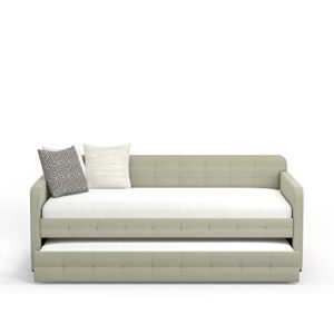 Glenwillow Home Scalloped Twin Daybed with Roll-Out Trundle in Stone