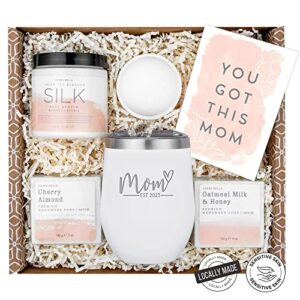 new mom gifts for women - est. 2023 spa basket w/ 12 oz white tumbler mothers day self care kit relaxing after birth pregnancy first time moms