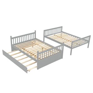 HOUAGI Full Over Full Bunk Bed with Trundle,Full Bunk Bed with Ladder and Safety Rails,Grey