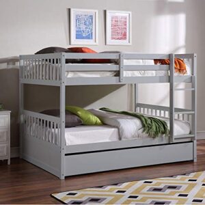 HOUAGI Full Over Full Bunk Bed with Trundle,Full Bunk Bed with Ladder and Safety Rails,Grey