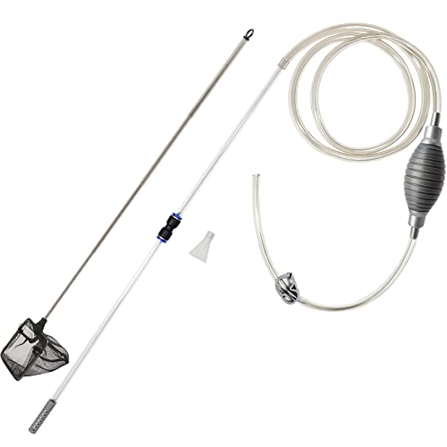 AREPK Small Fish Tank Cleaner Aquarium Water Changer Siphon with 3 Inch Telescopic Stainless Steel Cleaning Fish Net. Also Suitable for Fine Cleaning of Large Tanks, Aquarium Gravel Vacuum Cleaner