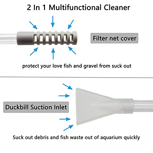 AREPK Small Fish Tank Cleaner Aquarium Water Changer Siphon with 3 Inch Telescopic Stainless Steel Cleaning Fish Net. Also Suitable for Fine Cleaning of Large Tanks, Aquarium Gravel Vacuum Cleaner